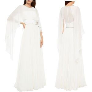 Jenny Packham Bloom Cape Ivory Chiffon Gown Rhinestone Embellished Pleated Dress